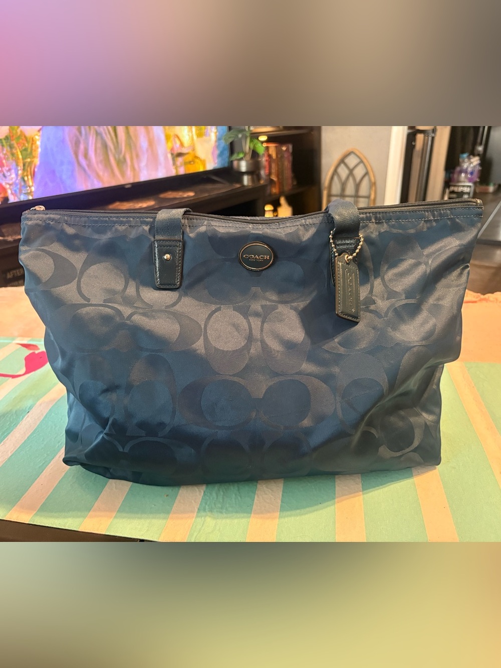Coach Blue Signature Jacquard Nylon Tote